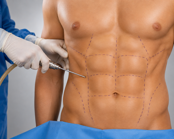 Surgeon consulting a patient about Six Pack Liposuction (Ab Etching)